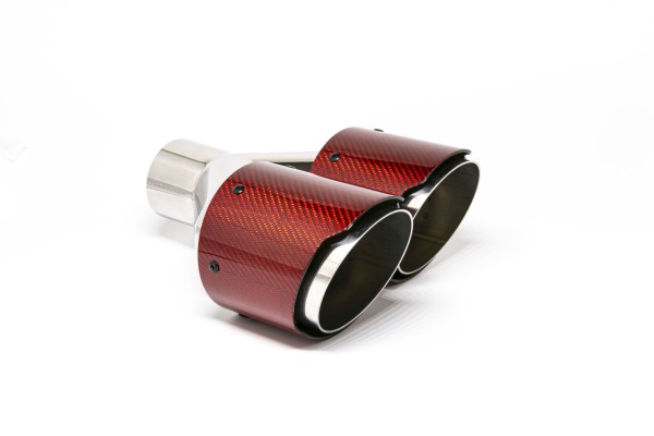 Endrohr Carbon 2x100mm rund scharf abgeschrägt versetzt rechts, rot glänzend (Aufpreis)