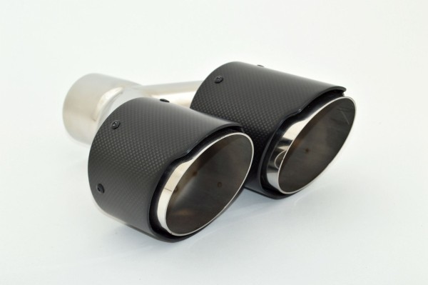 Endrohr Carbon 2x100mm rund scharf abgeschrägt versetzt links, schwarz (Aufpreis)